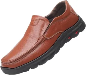 Mens Leather Loafers Slip On Breathable Comfortable Lightweight Driving Shoes Flat Heel Outdoor Shoes