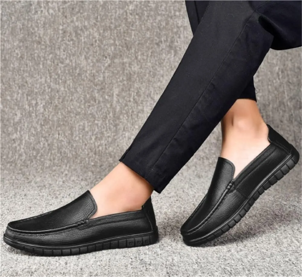 Mens Leather Slip On Lightweight Loafers Simple Moccasins Flexible Flat Heel Comfortable Walking Casual Shoes