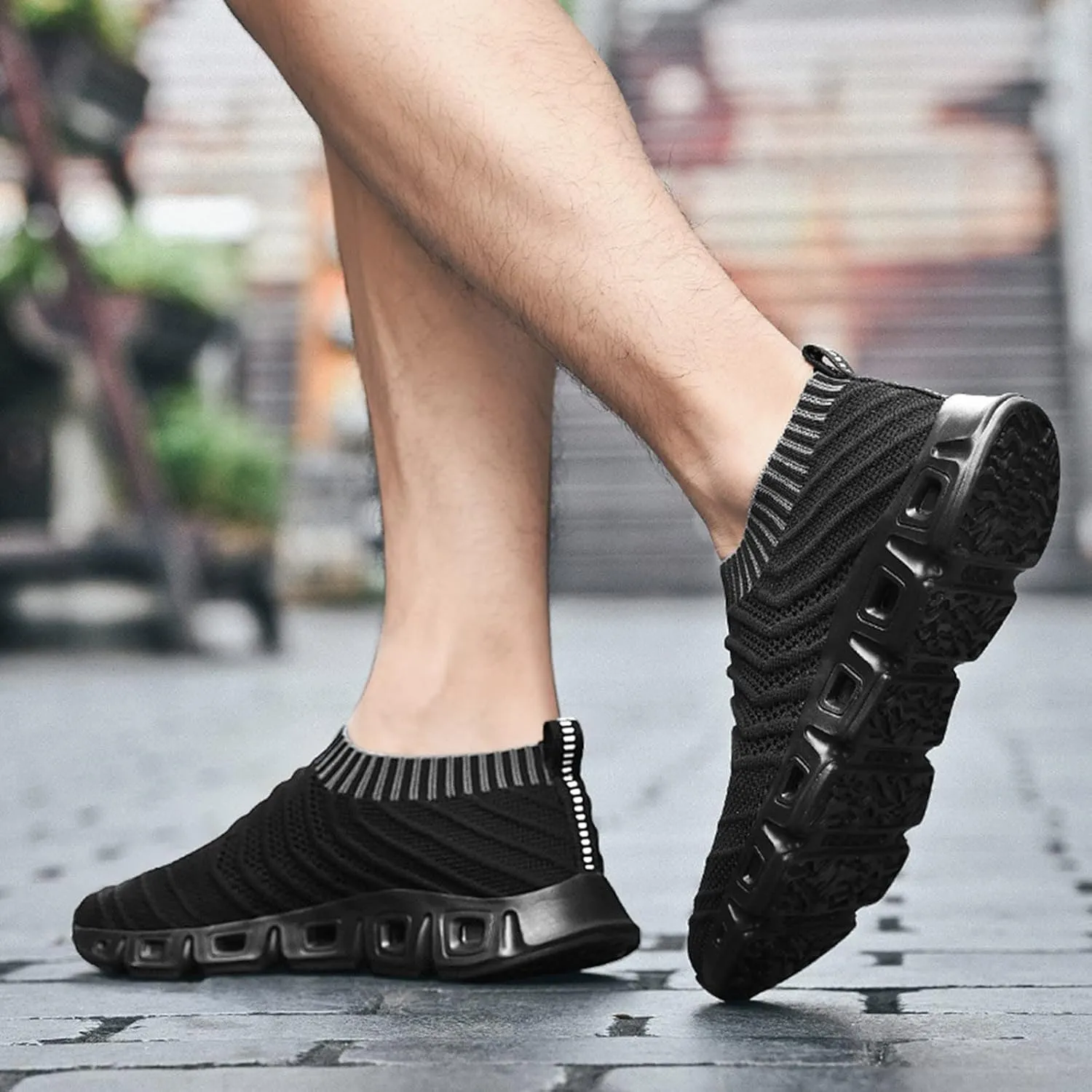Men's Lightweight Cushion Sneakers Casual Sneaker Mesh Breathable Walking Shoe Convenient Elderly Slip On Shoes