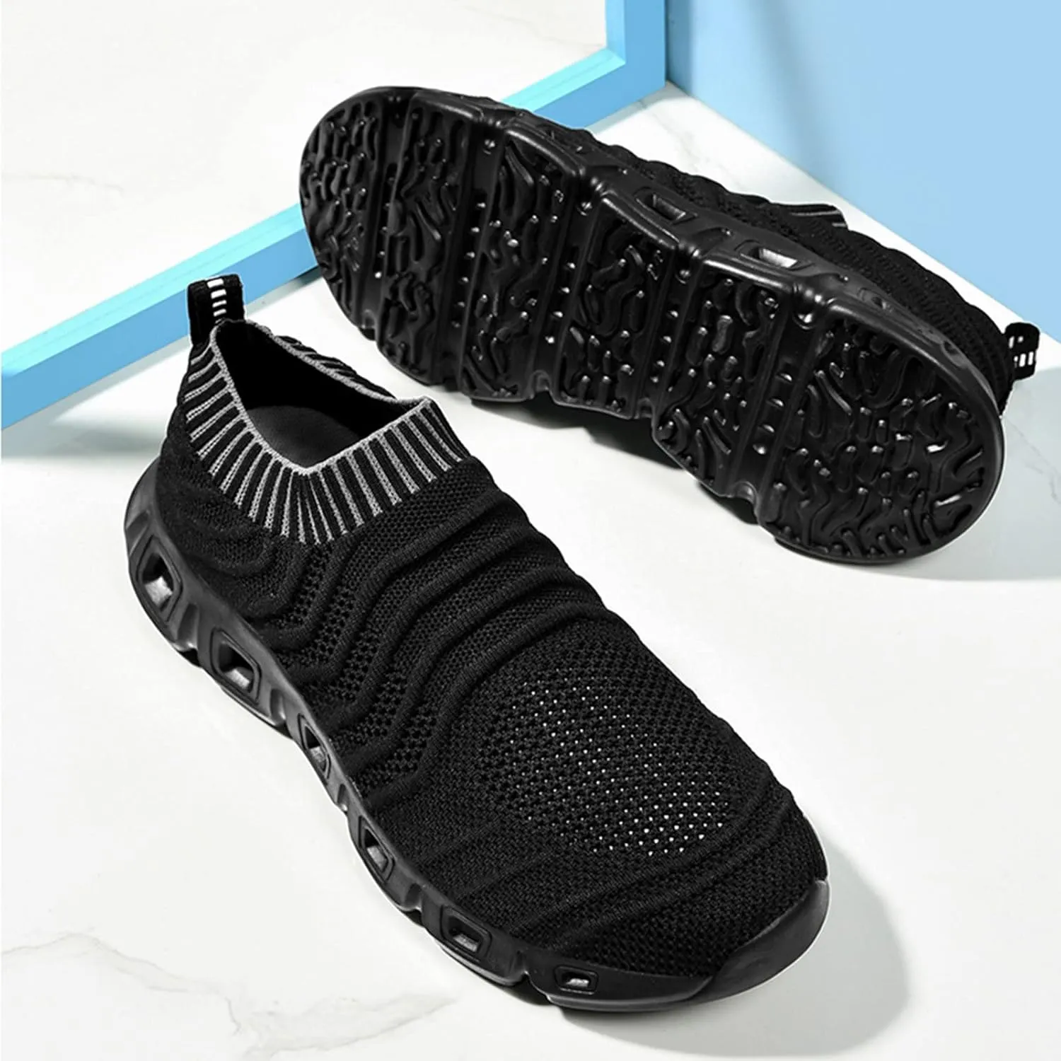 Men's Lightweight Cushion Sneakers Casual Sneaker Mesh Breathable Walking Shoe Convenient Elderly Slip On Shoes