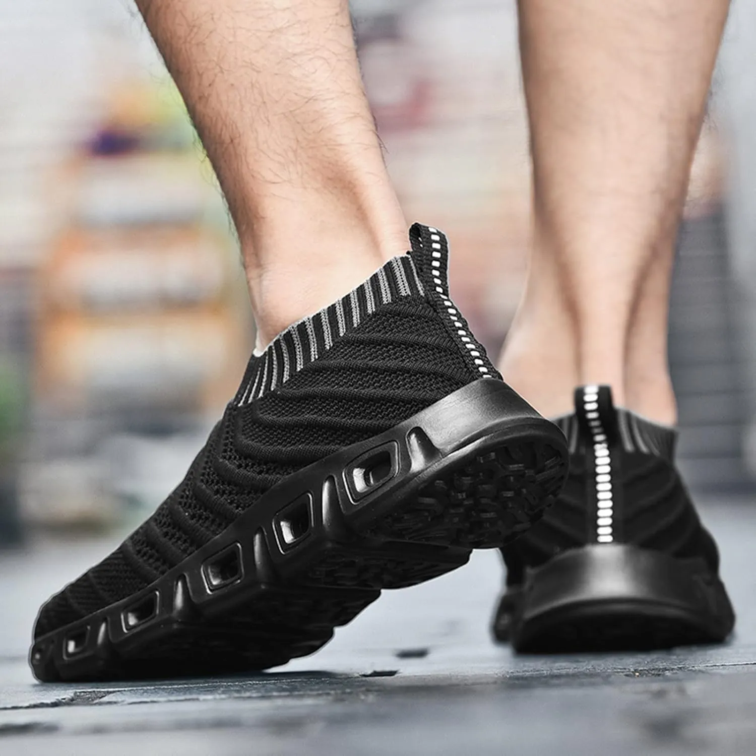 Men's Lightweight Cushion Sneakers Casual Sneaker Mesh Breathable Walking Shoe Convenient Elderly Slip On Shoes