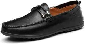 Men's Loafers Shoes Genuine Leather Round Toe Stitching Details Slip Resistant Lightweight Flat Heel Casual Slip-on