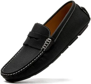 Mens Loafers Simple Round Toe Solid Color Faux Leather Penny Driving Loafers Flexible Anti-Slip Slip Resistant Walking Slip-ons
