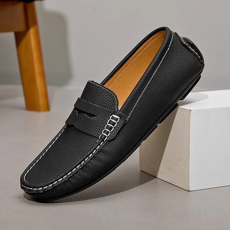 Mens Loafers Simple Round Toe Solid Color Faux Leather Penny Driving Loafers Flexible Anti-Slip Slip Resistant Walking Slip-ons