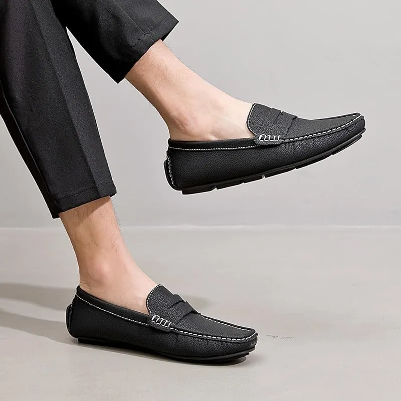 Mens Loafers Simple Round Toe Solid Color Faux Leather Penny Driving Loafers Flexible Anti-Slip Slip Resistant Walking Slip-ons
