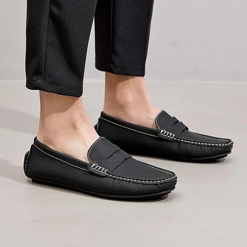 Mens Loafers Simple Round Toe Solid Color Faux Leather Penny Driving Loafers Flexible Anti-Slip Slip Resistant Walking Slip-ons