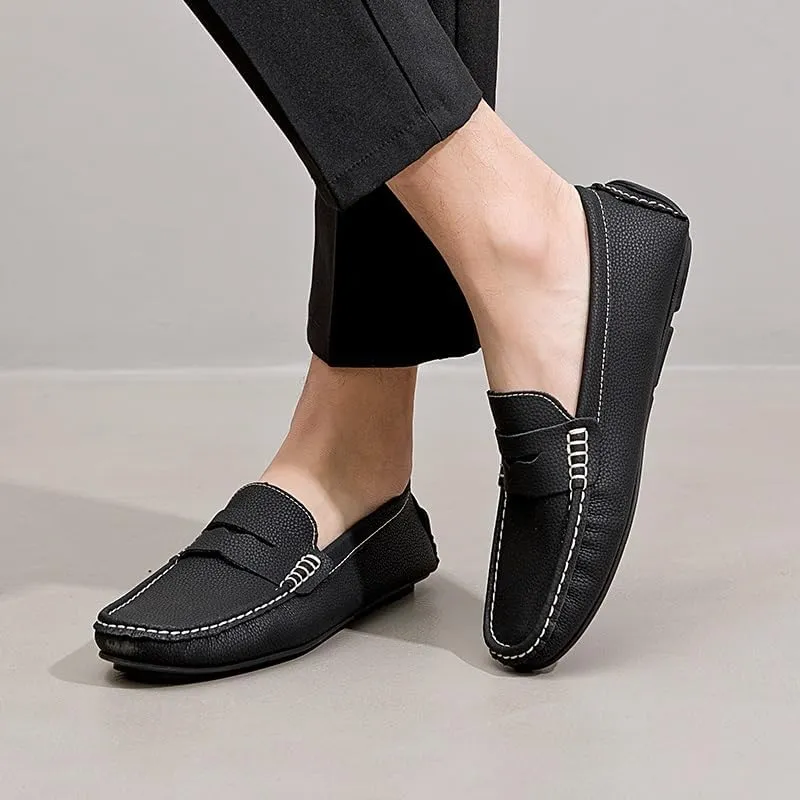 Mens Loafers Simple Round Toe Solid Color Faux Leather Penny Driving Loafers Flexible Anti-Slip Slip Resistant Walking Slip-ons