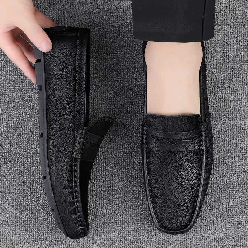 Mens Loafers Square Toe Nubuck Leather Penny Driving Loafers Comfortable Anti-Slip Slip Resistant Outdoor Prom Slip-ons