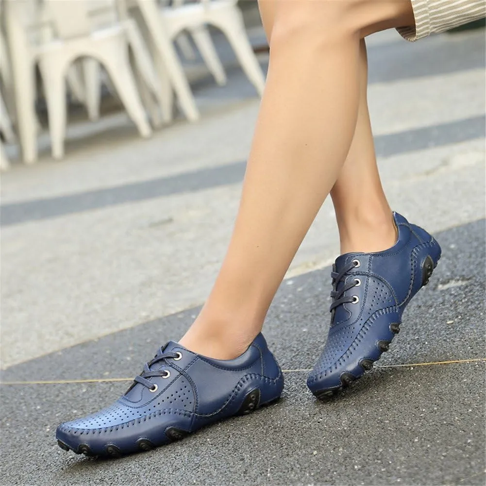 Men's Non-Slip Breathable Outdoor Loafers Hollow Out Leather Driving Walking Shoes Lace Up Casual Boat Shoes