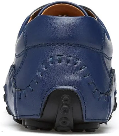 Men's Non-Slip Breathable Outdoor Loafers Hollow Out Leather Driving Walking Shoes Lace Up Casual Boat Shoes