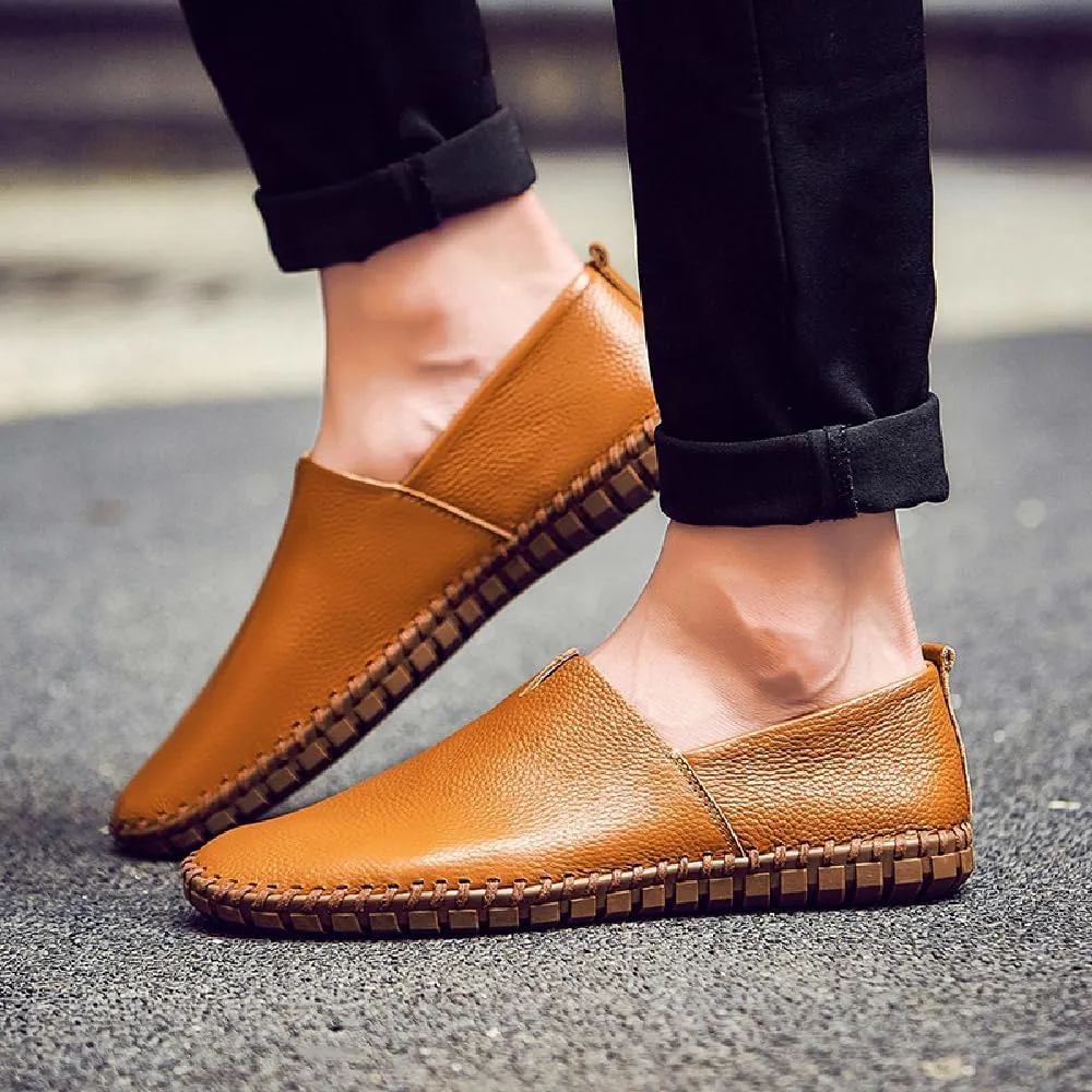 Mens Non-Slip Loafers Leather Fashion Casual Shoes Outdoor Comfortable Walking Shoes Lightweight Oxfords