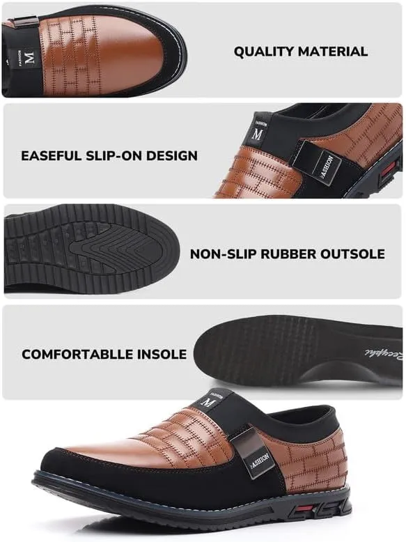 Men??s Oxford No-Stripe Orthopedic Leather Shoes Derby Formal Business Dress Sneakers Casual Walking Driving Slip-on Loafers