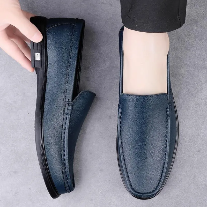 Mens Party Loafers Shoes Vegan Leather Evening Solid Color Round Toe Anti-Slip Shoe for Office Party Wedding Slip-on