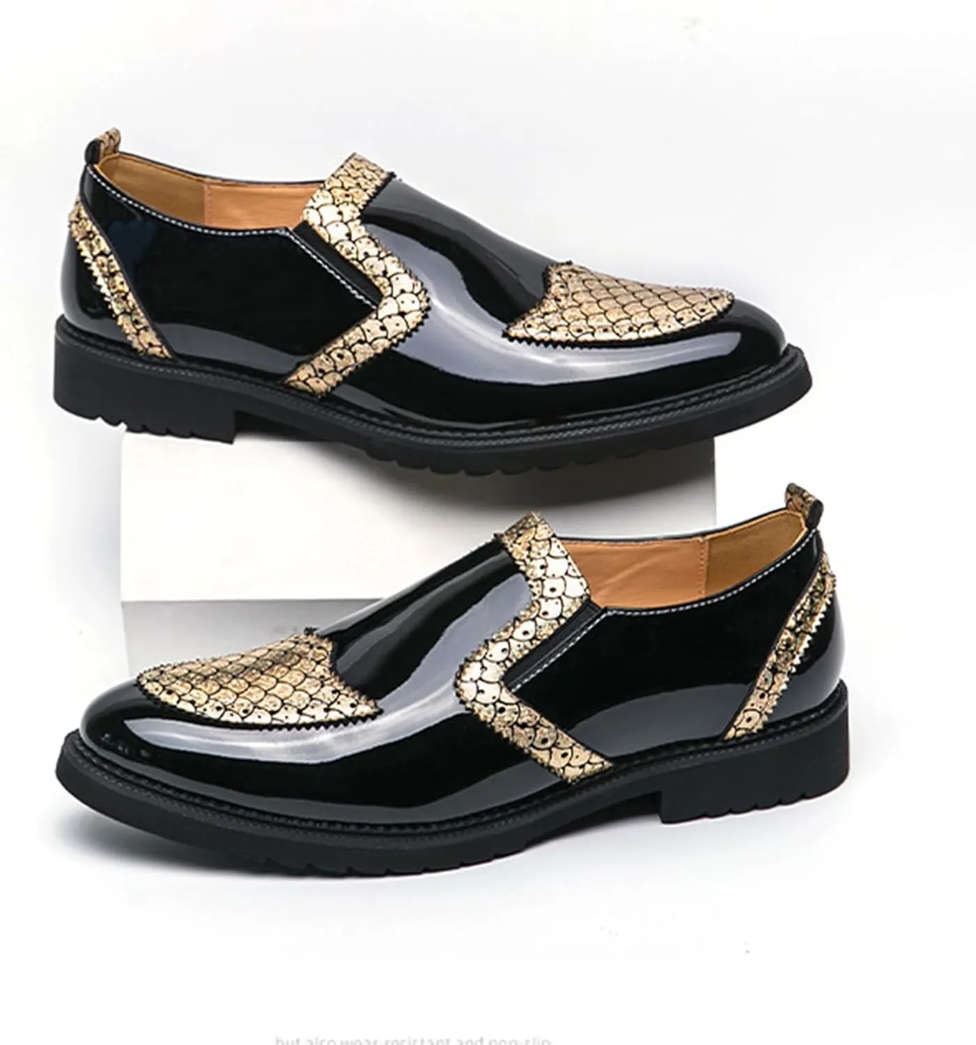 Men's Patent Leather Printed Dress Loafers Fashion Classic Cap Toe Low Top Slip On Oxford Shoes Business Casual Office Wedding Formal Shoes