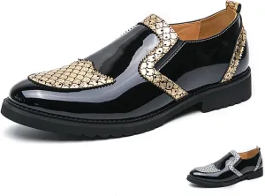 Men's Patent Leather Printed Dress Loafers Fashion Classic Cap Toe Low Top Slip On Oxford Shoes Business Casual Office Wedding Formal Shoes
