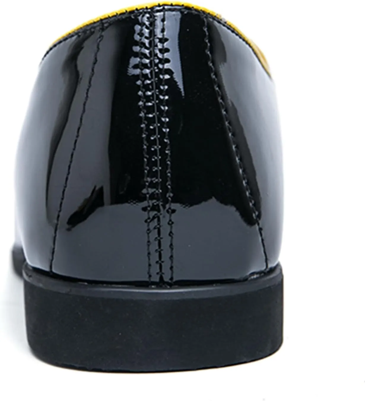 Men's Penny Loafers Patent Leather Loafers Slip-On Dress Shoes Black with Yellow Trim Formal Moccasins