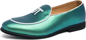 Men's Penny Loafers Patent Leather Loafers Slip-On Dress Shoes Black with Yellow Trim Formal Moccasins
