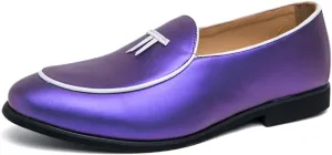 Men's Penny Loafers Patent Leather Loafers Slip-On Dress Shoes Black with Yellow Trim Formal Moccasins