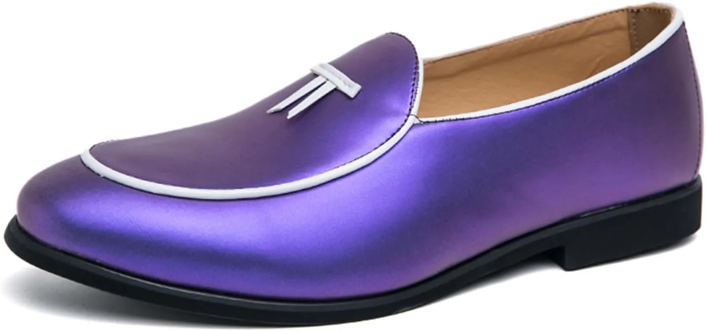 Men's Penny Loafers Patent Leather Loafers Slip-On Dress Shoes Black with Yellow Trim Formal Moccasins