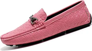 Men's Penny Loafers Woven Leather Driving Loafers Black Slip-On with Buckle Flats Boat Shoes Moccasins