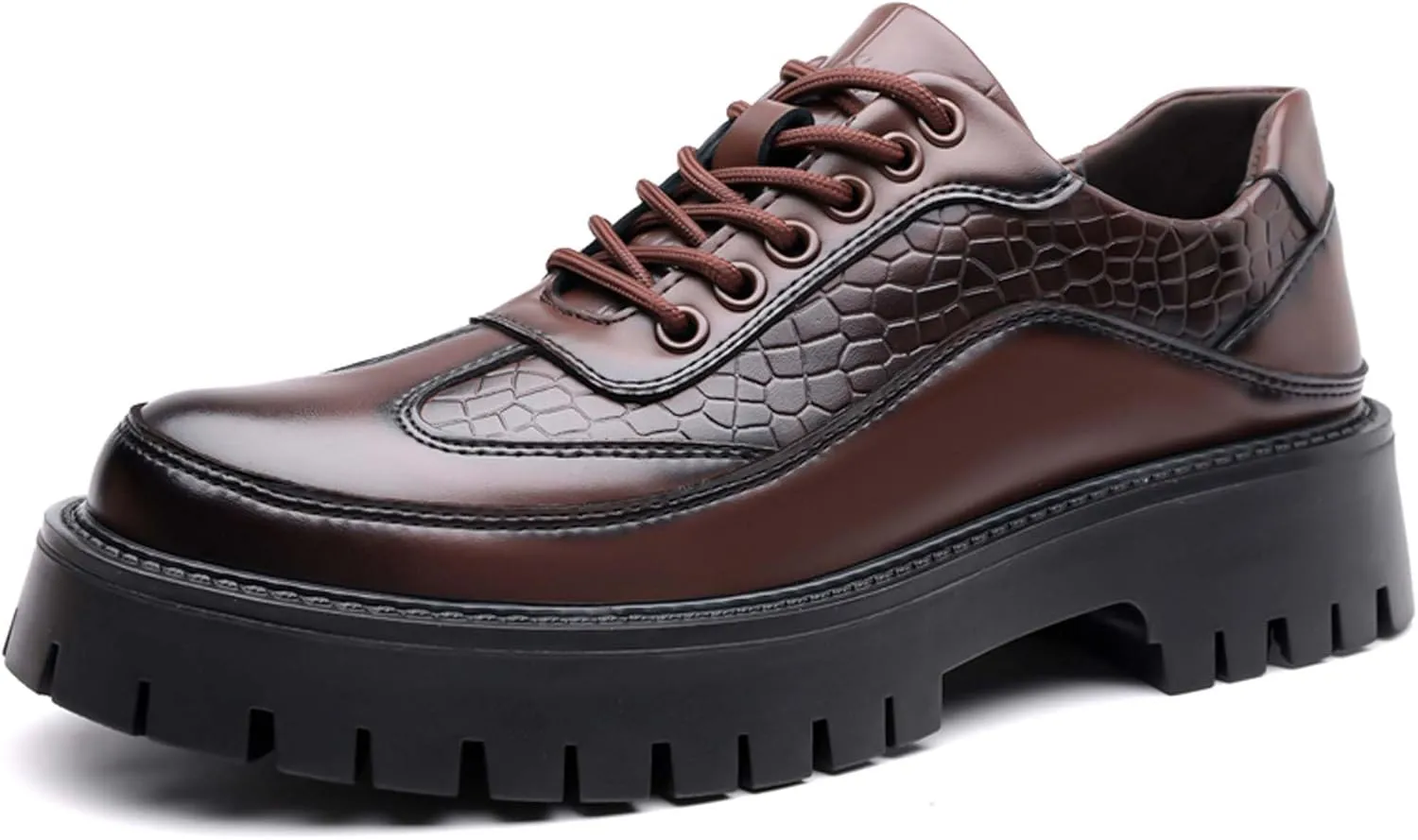 Men's Platform Oxfords Classic Lace-up Business Casual Office Formal Shoes Non-Slip Comfortable Wedding Prom Uniform Loafers Urban Style