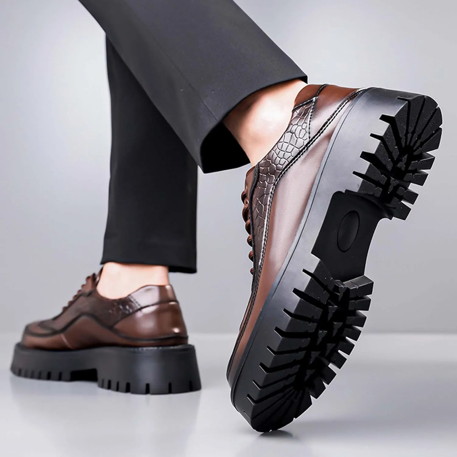 Men's Platform Oxfords Classic Lace-up Business Casual Office Formal Shoes Non-Slip Comfortable Wedding Prom Uniform Loafers Urban Style