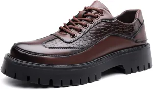 Men's Platform Oxfords Classic Lace-up Business Casual Office Formal Shoes Non-Slip Comfortable Wedding Prom Uniform Loafers Urban Style
