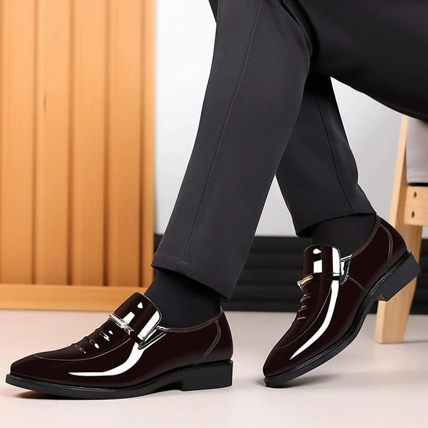 Men's Retro Patent Leather Slip On Dress Shoes Formal Business Oxford Shoes Driving Loafers for Men