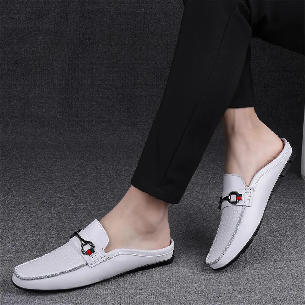 Men's Slippers Slip-On Loafers Leather Formal Wear Casual Open Back Sandals