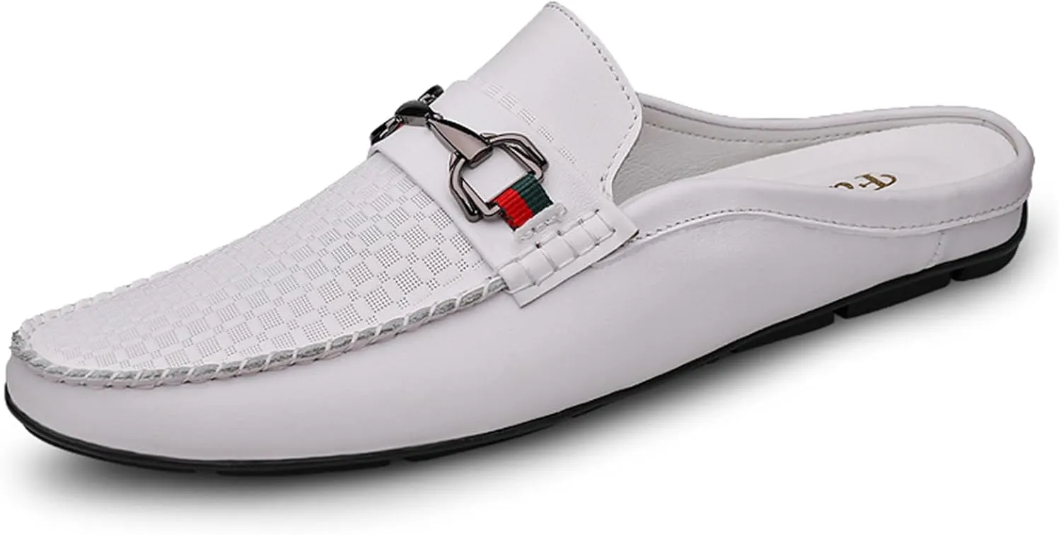Men's Slippers Slip-On Loafers Leather Formal Wear Casual Open Back Sandals