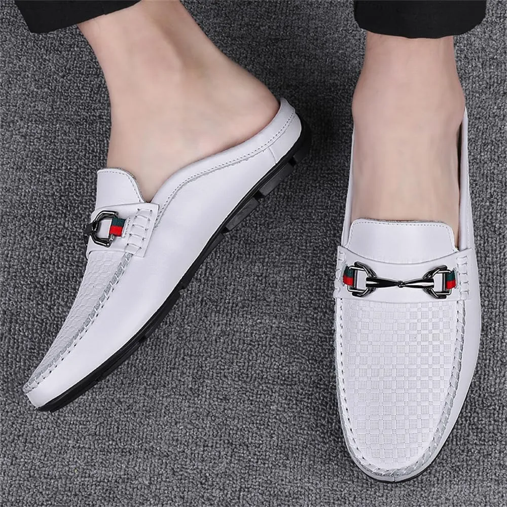 Men's Slippers Slip-On Loafers Leather Formal Wear Casual Open Back Sandals