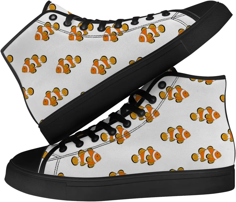 Men's Women's Clownfish Shoes Tropical Fish High Top Canvas Sneakers Lace Up Casual Walking Shoes
