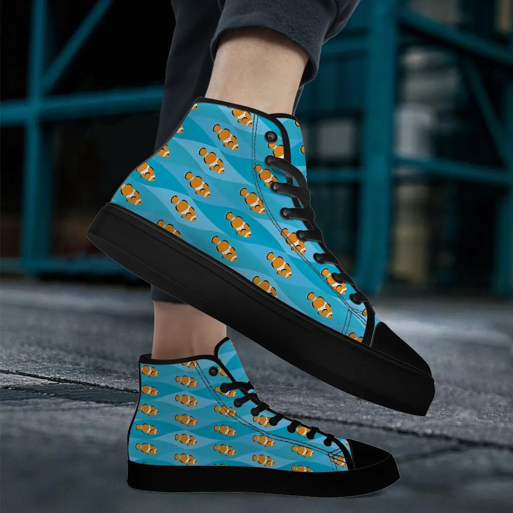 Men's Women's Clownfish Shoes Tropical Fish High Top Canvas Sneakers Lace Up Casual Walking Shoes
