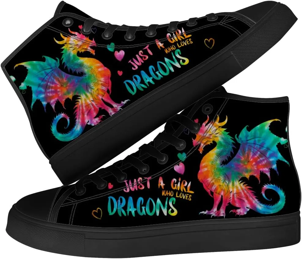 Men's Women's Dragon Reading Book High Top Canvas Shoes Dragon High Top Sneakers Lace Up Casual Shoes Gifts for Boys Girls