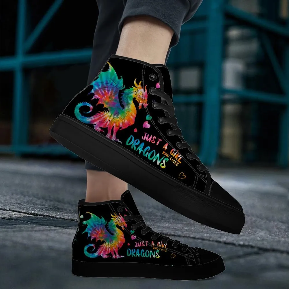 Men's Women's Dragon Reading Book High Top Canvas Shoes Dragon High Top Sneakers Lace Up Casual Shoes Gifts for Boys Girls