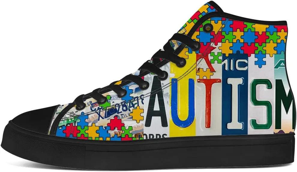 Men's Women's High Top Canvas Shoes Autism Awareness High Top Sneakers Lace Up Casual Shoes Gifts for Dad Mom