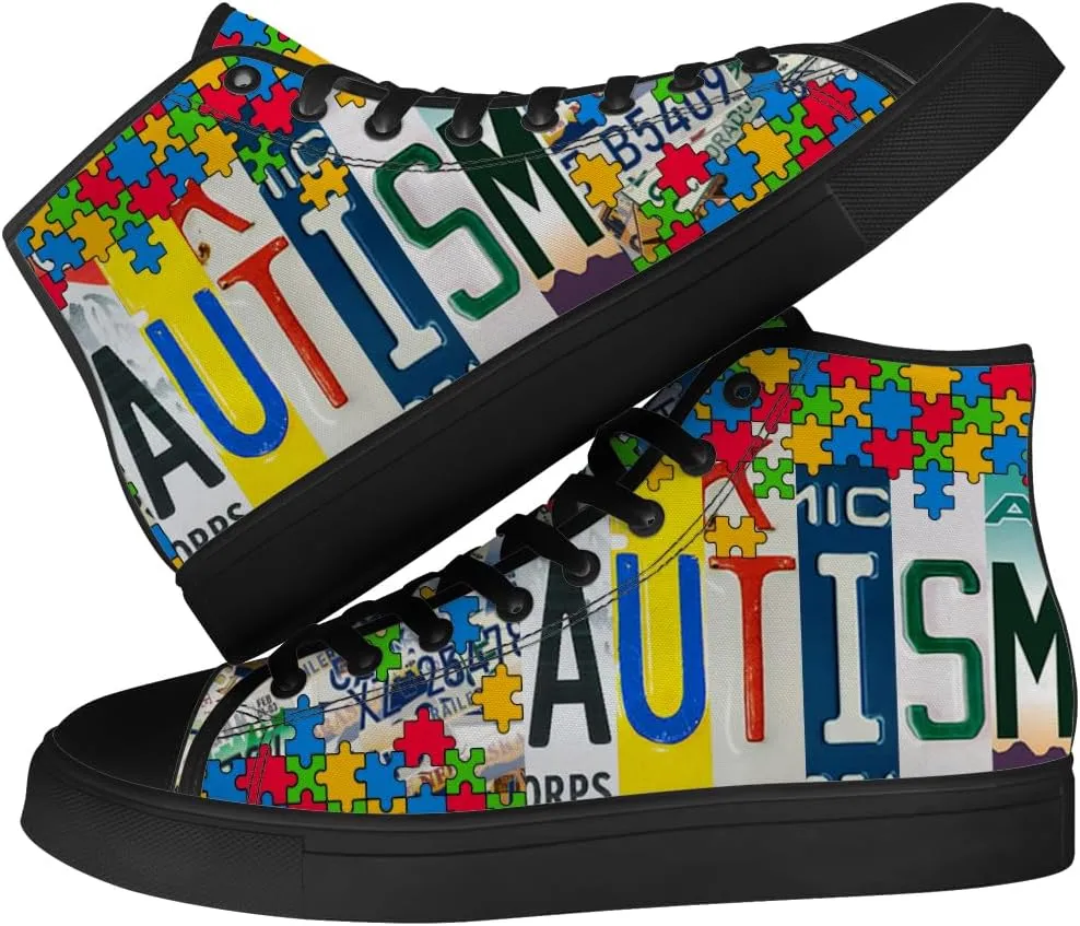 Men's Women's High Top Canvas Shoes Autism Awareness High Top Sneakers Lace Up Casual Shoes Gifts for Dad Mom