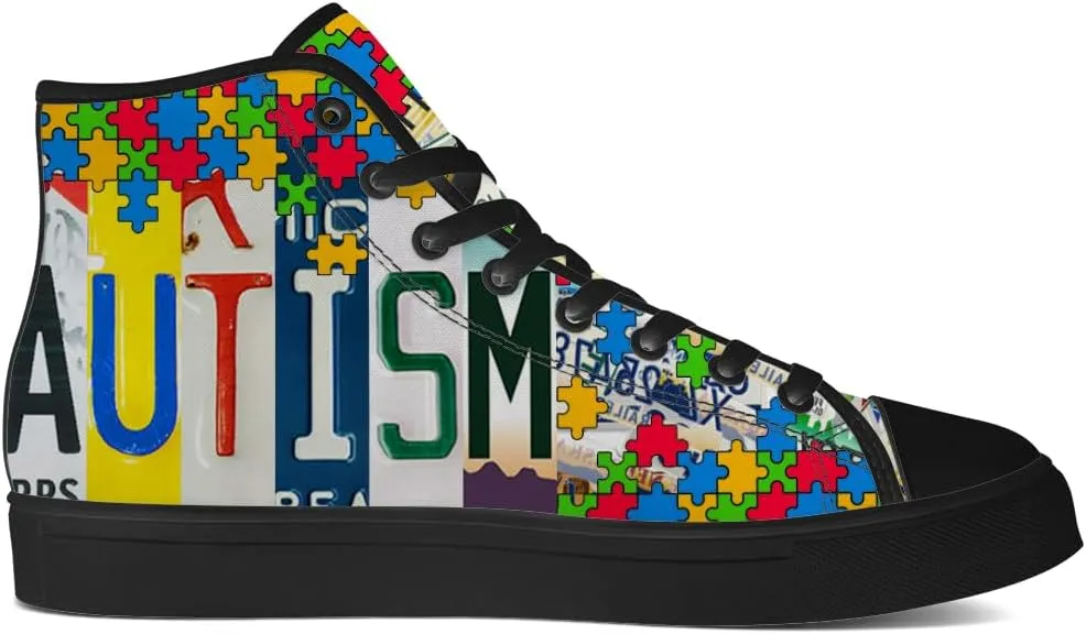 Men's Women's High Top Canvas Shoes Autism Awareness High Top Sneakers Lace Up Casual Shoes Gifts for Dad Mom