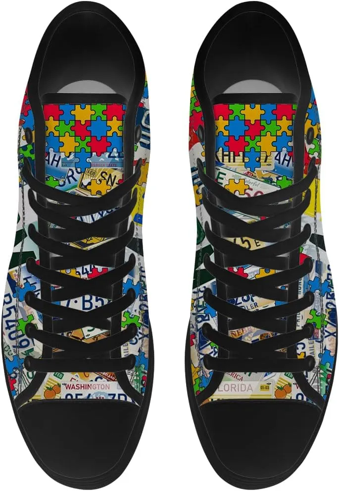 Men's Women's High Top Canvas Shoes Autism Awareness High Top Sneakers Lace Up Casual Shoes Gifts for Dad Mom