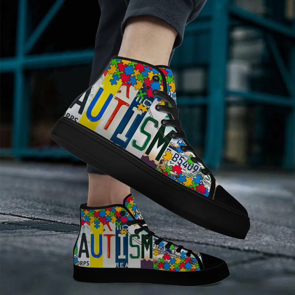 Men's Women's High Top Canvas Shoes Autism Awareness High Top Sneakers Lace Up Casual Shoes Gifts for Dad Mom