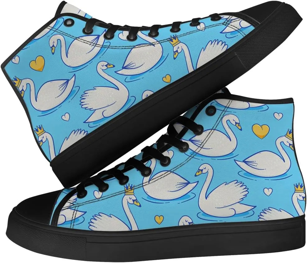 Mens Womens Swan Shoes High Top Canvas Sneakers Lace Up Casual Walking Shoes