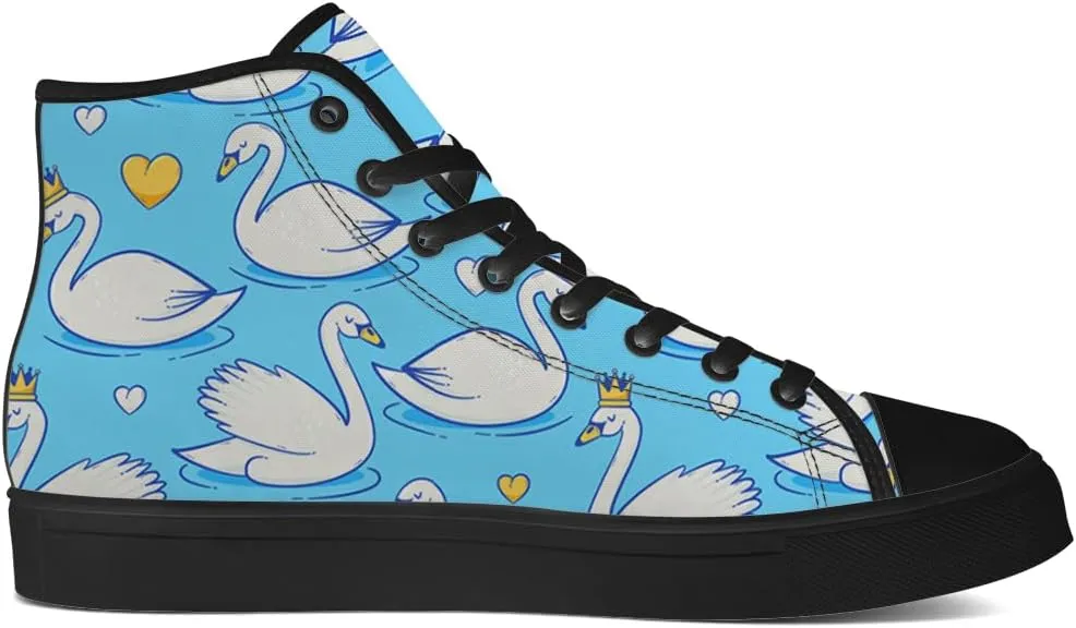Mens Womens Swan Shoes High Top Canvas Sneakers Lace Up Casual Walking Shoes