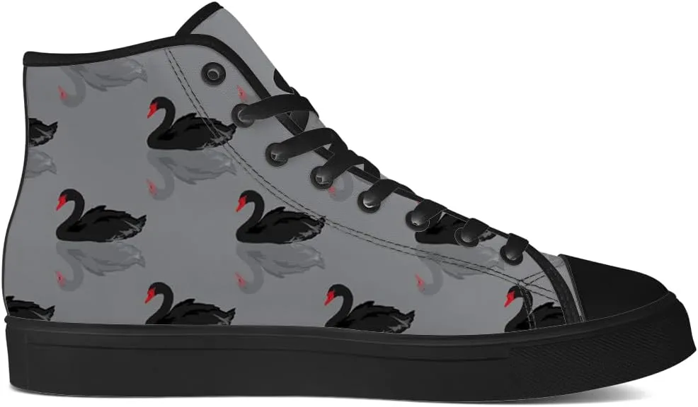 Mens Womens Swan Shoes High Top Canvas Sneakers Lace Up Casual Walking Shoes