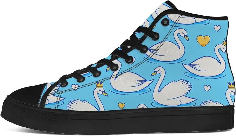 Mens Womens Swan Shoes High Top Canvas Sneakers Lace Up Casual Walking Shoes