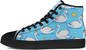 Mens Womens Swan Shoes High Top Canvas Sneakers Lace Up Casual Walking Shoes