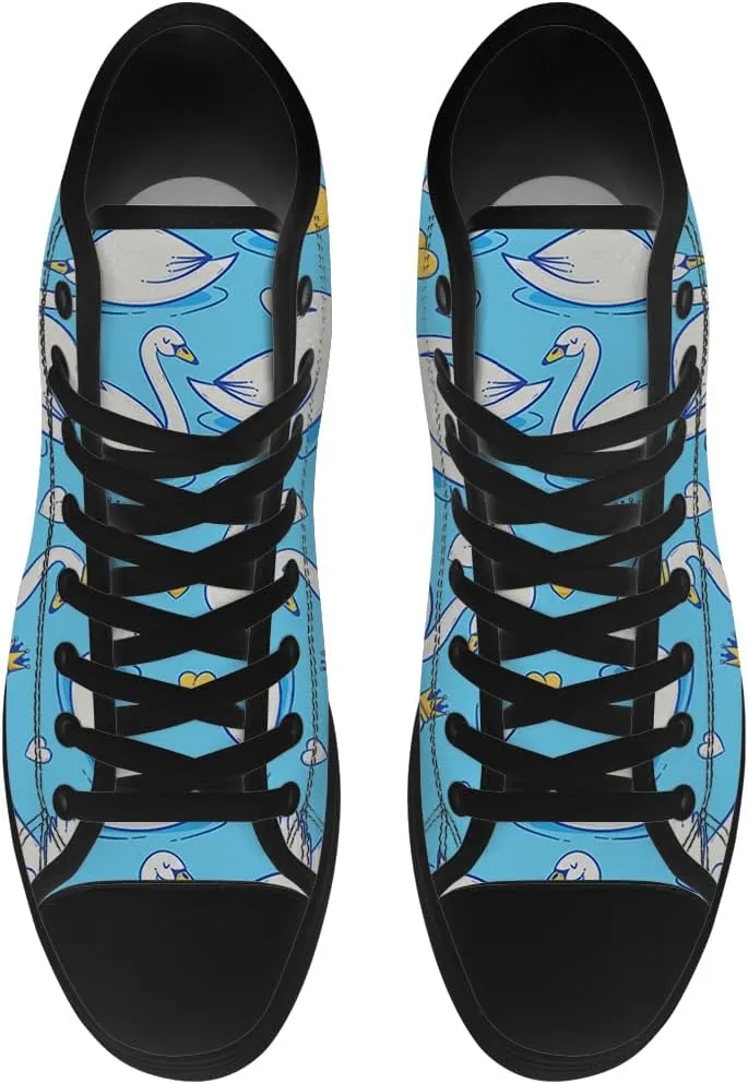 Mens Womens Swan Shoes High Top Canvas Sneakers Lace Up Casual Walking Shoes