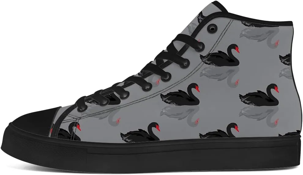 Mens Womens Swan Shoes High Top Canvas Sneakers Lace Up Casual Walking Shoes