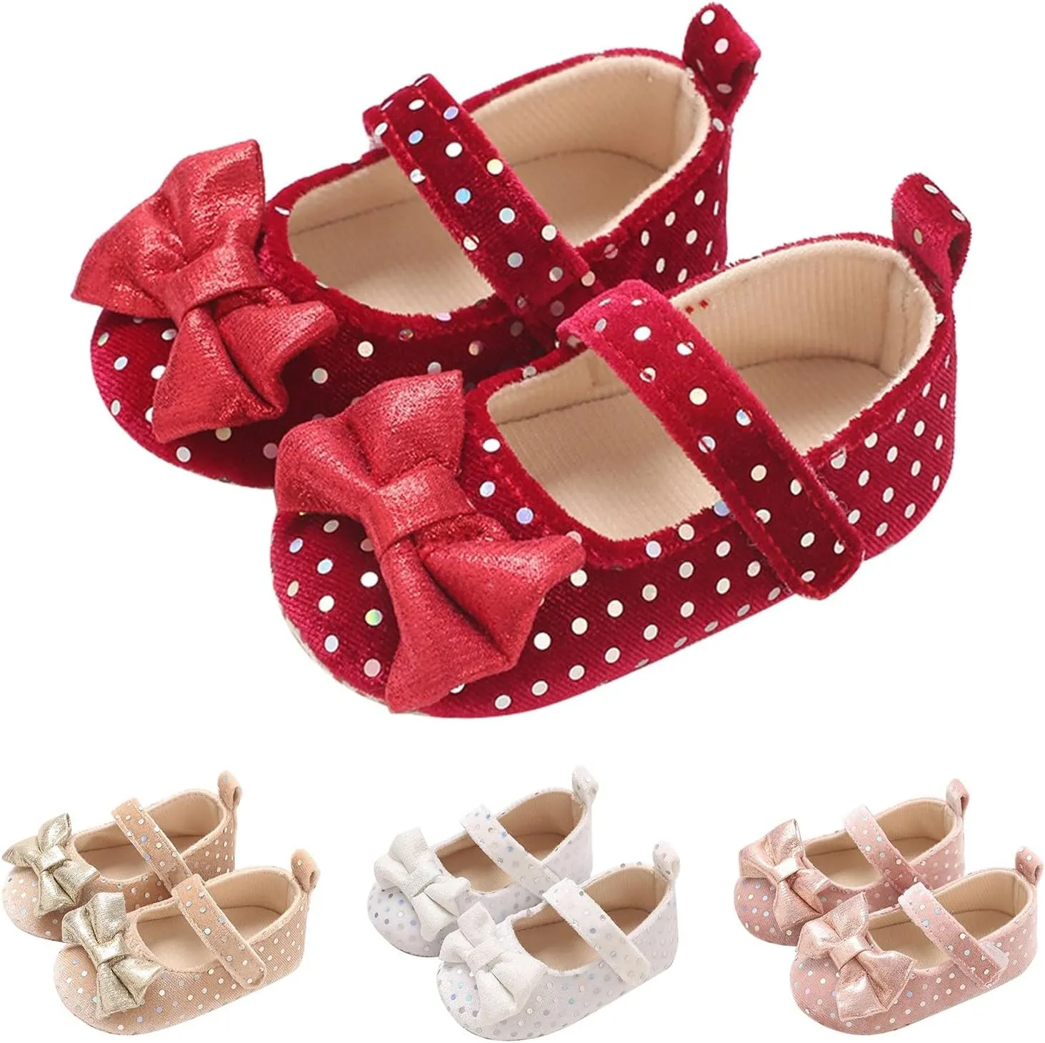 Newborn Baby Girl Bowknot Dress Shoes Infant Mary Jane Flat Non Slip First Walking Soft Sole Wedding Dress Shoes