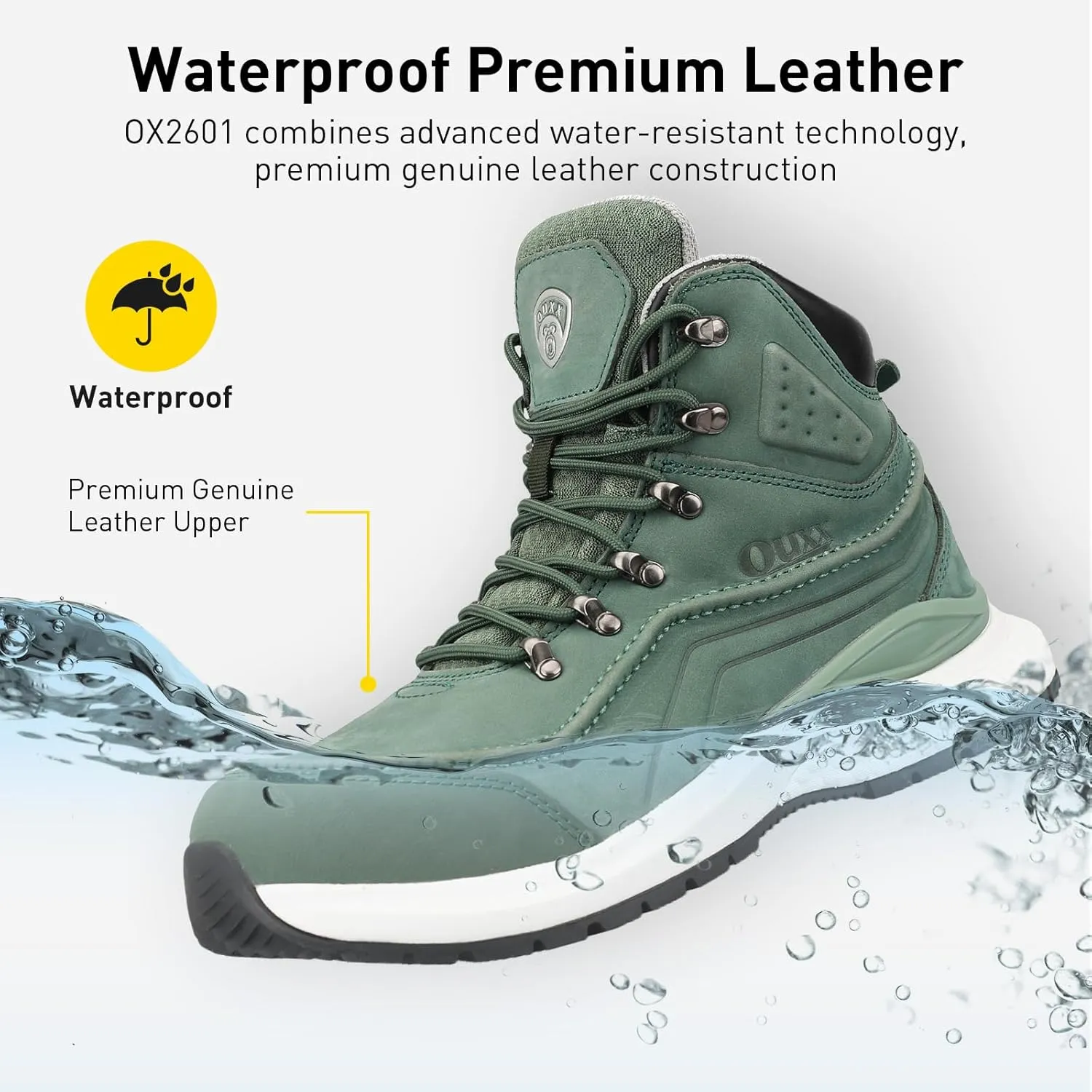 OUXX Men's Composite Toe Work Boots, ASTM F2413 Electro-Static Discharge Safety Shoes, Anti-Slip Rubber Outsole(OX2601)