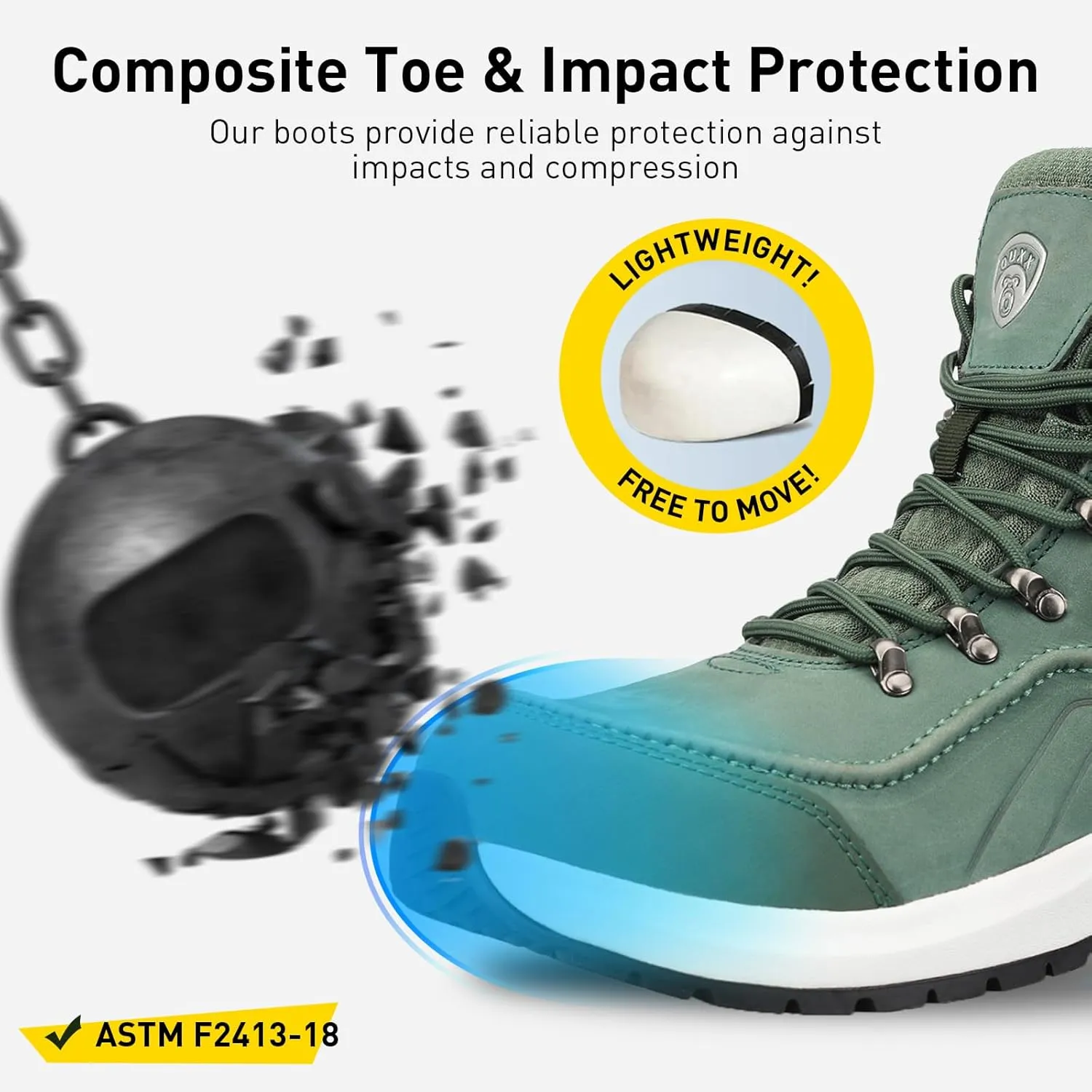 OUXX Men's Composite Toe Work Boots, ASTM F2413 Electro-Static Discharge Safety Shoes, Anti-Slip Rubber Outsole(OX2601)